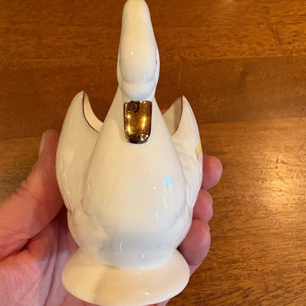Swan hand-painted yellow crane and a pink water lily bone china planter